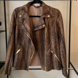 Brown Suede Snakeskin Faux Leather Jacket